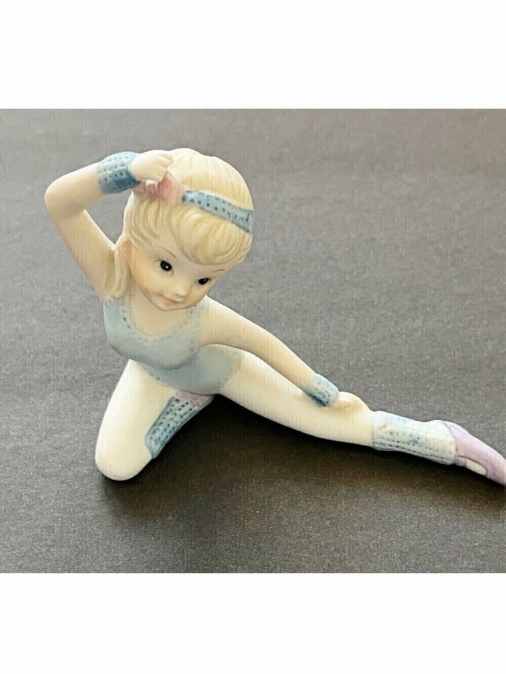 Enesco Ballerina Figurine Porcelain Bisque Blue Dancing Girl Blue 1985 Vintage
